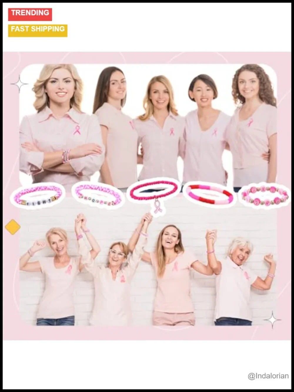 Breast Cancer Awareness Bracelets 50 Pcs Polymer Clay Bead Stretch